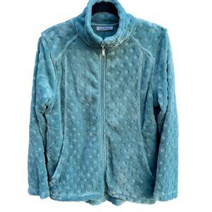 Jason Maxwell Womens Aqua Textured Fuzzy Fleece Polka Dot‎ Zip-Up Jacket M Cozy